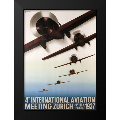 Aviation Zurich Black Modern Wood Framed Art Print by Vintage Apple Collection