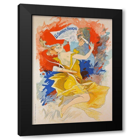 Cheret Courier Francais Black Modern Wood Framed Art Print by Vintage Apple Collection