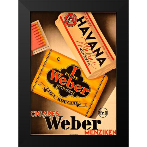 Cigares Weber Black Modern Wood Framed Art Print by Vintage Apple Collection