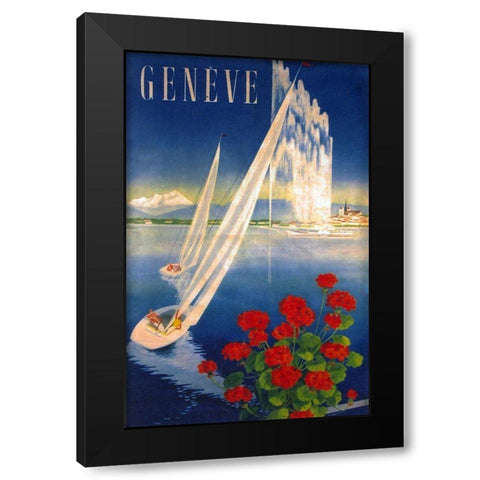 Geneva Black Modern Wood Framed Art Print by Vintage Apple Collection