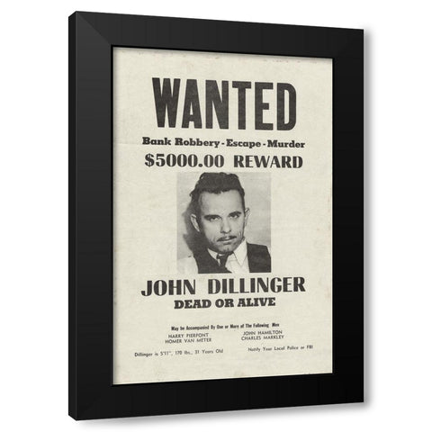 John Dillinger Wanted Poster Black Modern Wood Framed Art Print with Double Matting by Vintage Apple Collection