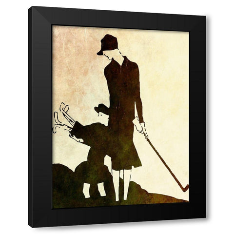 Flapper Golfer Lady Black Modern Wood Framed Art Print with Double Matting by Vintage Apple Collection
