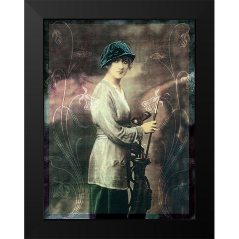 Pretty Golf Girl Black Modern Wood Framed Art Print by Vintage Apple Collection