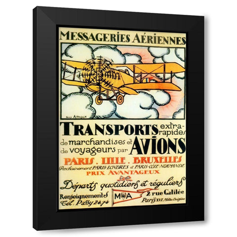 Avions Black Modern Wood Framed Art Print by Vintage Apple Collection