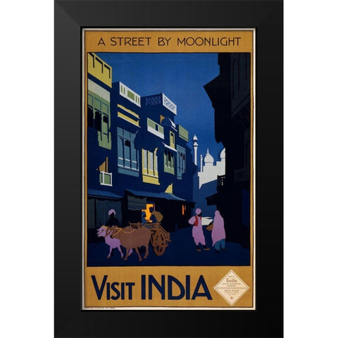 India Black Modern Wood Framed Art Print by Vintage Apple Collection