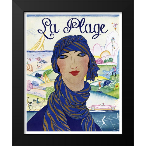 La Plage Fashion Black Modern Wood Framed Art Print by Vintage Apple Collection