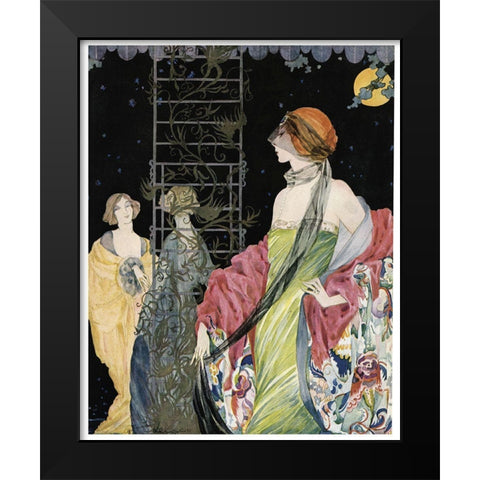 Moon Fashion Black Modern Wood Framed Art Print by Vintage Apple Collection