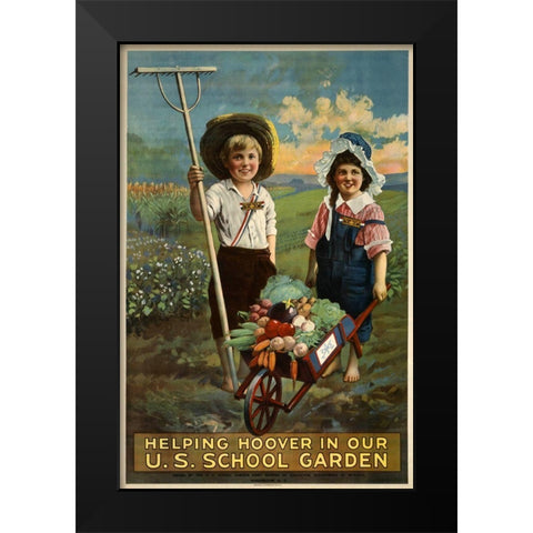 School Garden Black Modern Wood Framed Art Print by Vintage Apple Collection