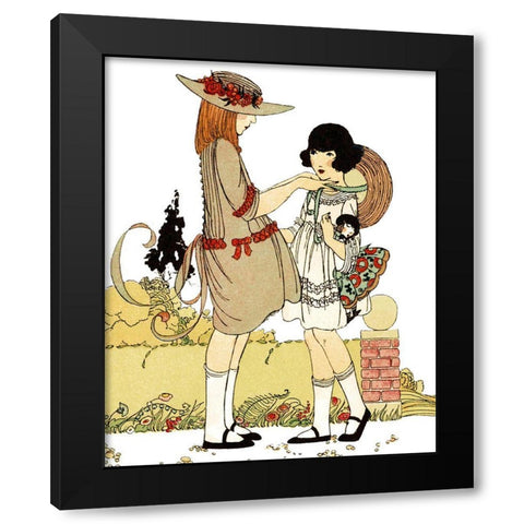 Two Young Girls Black Modern Wood Framed Art Print by Vintage Apple Collection