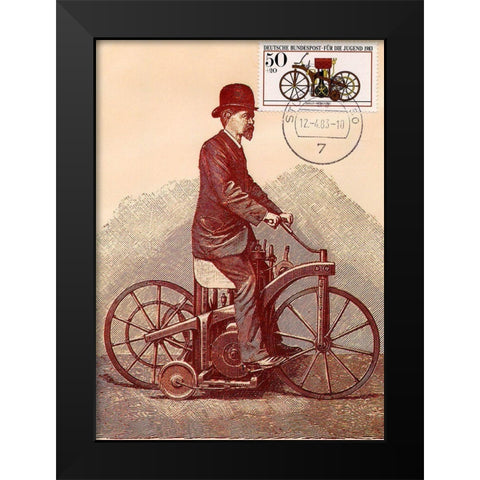 Vintage Biker Black Modern Wood Framed Art Print by Vintage Apple Collection