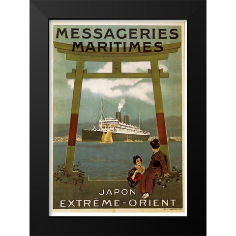 Messageries Japon Black Modern Wood Framed Art Print by Vintage Apple Collection