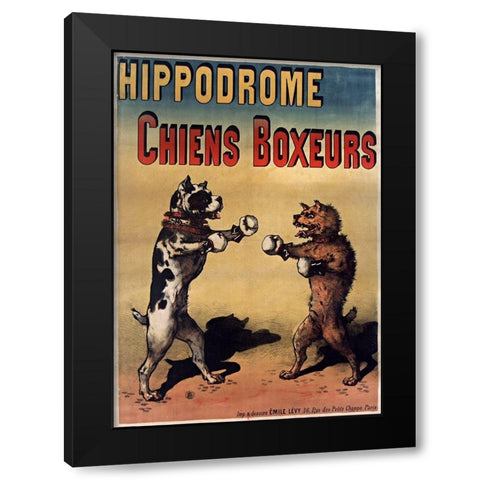 Boxer Dogs Black Modern Wood Framed Art Print by Vintage Apple Collection