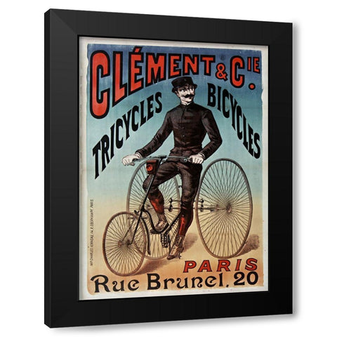 Clement Tricycles Black Modern Wood Framed Art Print by Vintage Apple Collection