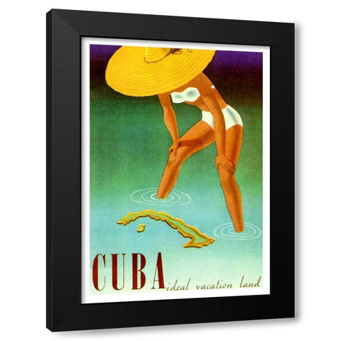 Cuba Ideal Vacation Black Modern Wood Framed Art Print by Vintage Apple Collection