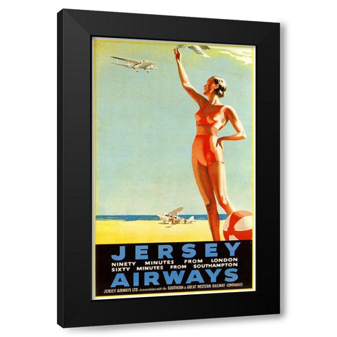 Jersey Airways Great Britain Black Modern Wood Framed Art Print with Double Matting by Vintage Apple Collection