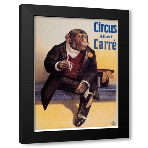 Carre Circus Chimp Black Modern Wood Framed Art Print with Double Matting by Vintage Apple Collection