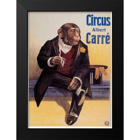 Carre Circus Chimp Black Modern Wood Framed Art Print by Vintage Apple Collection