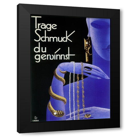 Holwein Blue Woman Jewelry Black Modern Wood Framed Art Print by Vintage Apple Collection