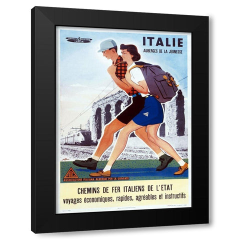 Italie Auberges Dela Jeunesse Black Modern Wood Framed Art Print with Double Matting by Vintage Apple Collection