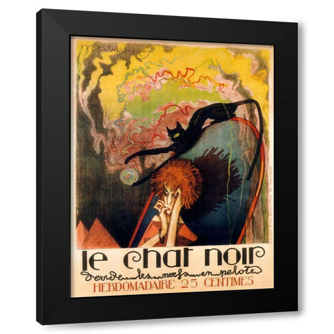Le Chat Noir 2 Black Modern Wood Framed Art Print by Vintage Apple Collection