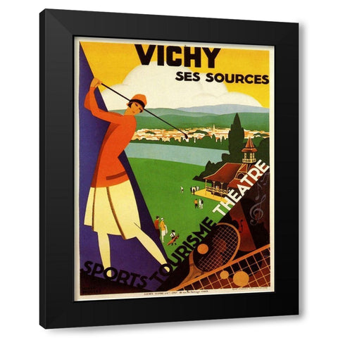 Vichy Ses Sources Black Modern Wood Framed Art Print with Double Matting by Vintage Apple Collection