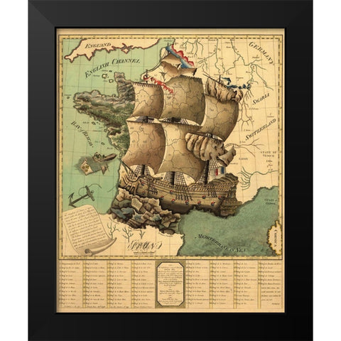 French Map Black Modern Wood Framed Art Print by Vintage Apple Collection