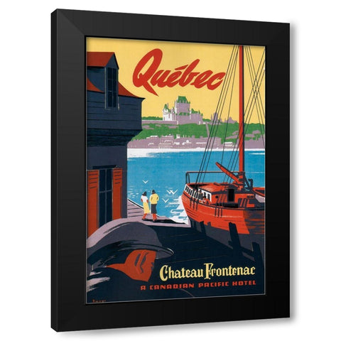 Quebec Chateau Frontenac Black Modern Wood Framed Art Print with Double Matting by Vintage Apple Collection