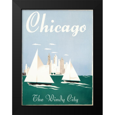 Chicago Windy City Black Modern Wood Framed Art Print by Vintage Apple Collection