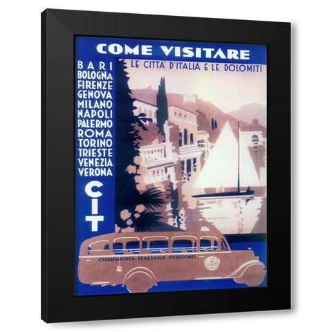 Italian Cities Black Modern Wood Framed Art Print by Vintage Apple Collection