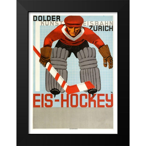 Hockey Black Modern Wood Framed Art Print by Vintage Apple Collection