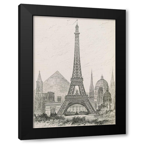 La Tour Eiffel - Hauteur CompareÂ´e Black Modern Wood Framed Art Print with Double Matting by Vintage Apple Collection