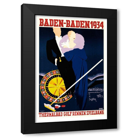 Badenbaden Black Modern Wood Framed Art Print with Double Matting by Vintage Apple Collection