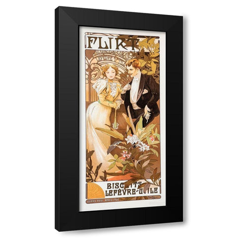 Mucha Flirt Black Modern Wood Framed Art Print by Vintage Apple Collection