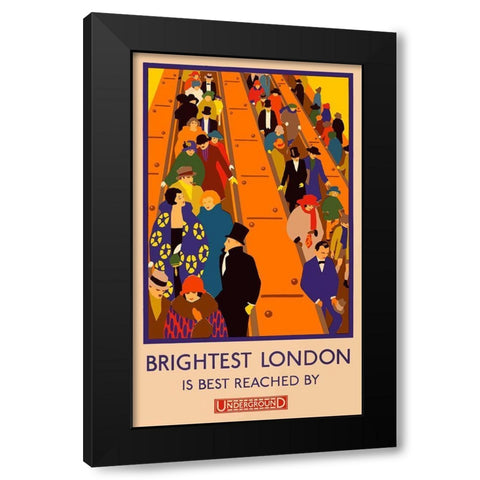 London Underground Brightest London Black Modern Wood Framed Art Print with Double Matting by Vintage Apple Collection