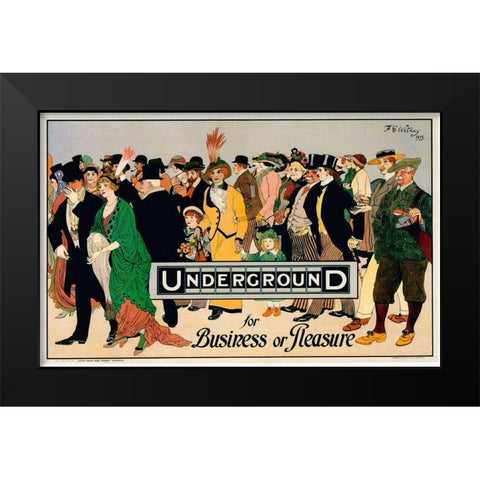 Underground Business Black Modern Wood Framed Art Print by Vintage Apple Collection