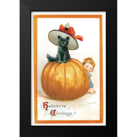 Cat Hat.tif Black Modern Wood Framed Art Print by Vintage Apple Collection