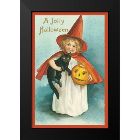 Girl Cat.tif Black Modern Wood Framed Art Print by Vintage Apple Collection