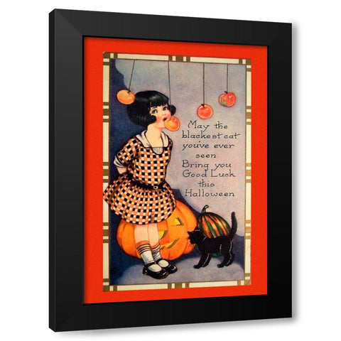 Halloween Apple Bobbing.tif Black Modern Wood Framed Art Print by Vintage Apple Collection