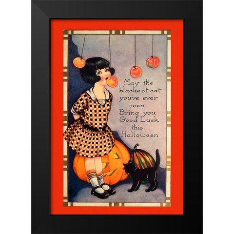 Halloween Apple Bobbing.tif Black Modern Wood Framed Art Print by Vintage Apple Collection