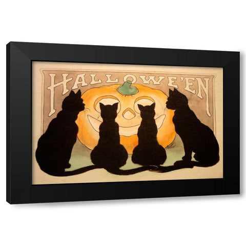 Halloween Black Cats Pumpkin.tif Black Modern Wood Framed Art Print with Double Matting by Vintage Apple Collection