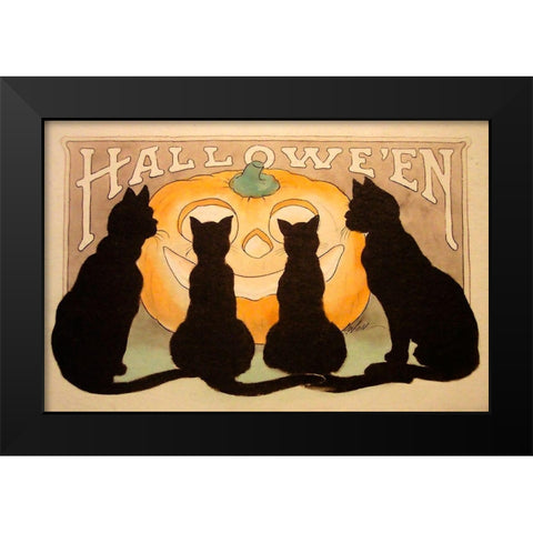 Halloween Black Cats Pumpkin.tif Black Modern Wood Framed Art Print by Vintage Apple Collection