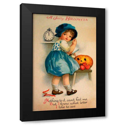 Halloween Blue Girl Clock.tif Black Modern Wood Framed Art Print by Vintage Apple Collection