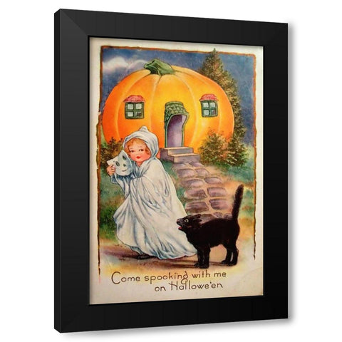 Halloween Come Spooking.tif Black Modern Wood Framed Art Print by Vintage Apple Collection