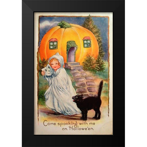 Halloween Come Spooking.tif Black Modern Wood Framed Art Print by Vintage Apple Collection