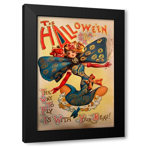 Halloween Fly With Your Beau.tif Black Modern Wood Framed Art Print by Vintage Apple Collection