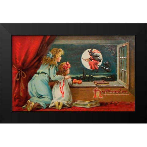 Halloween Out The Window.tif Black Modern Wood Framed Art Print by Vintage Apple Collection