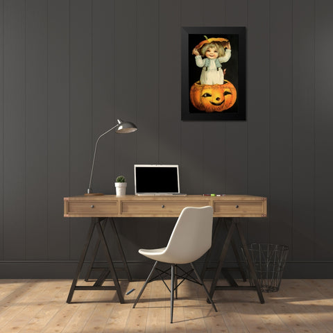 Halloween Pumpkin Head Child.tif Black Modern Wood Framed Art Print by Vintage Apple Collection
