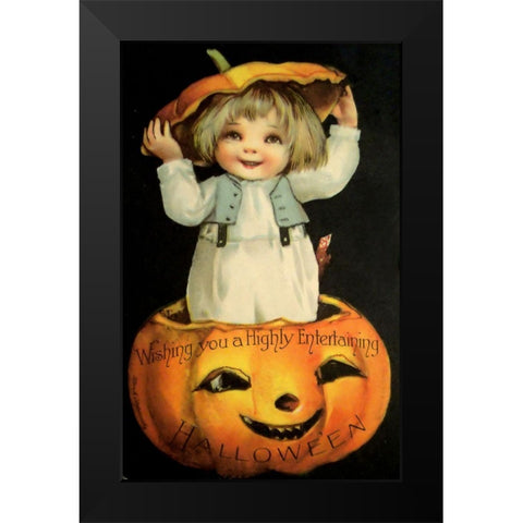 Halloween Pumpkin Head Child.tif Black Modern Wood Framed Art Print by Vintage Apple Collection