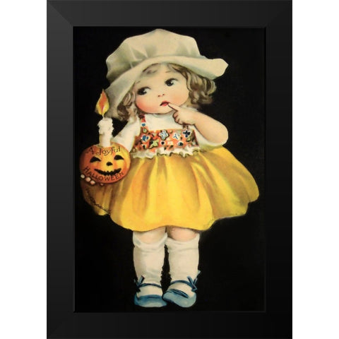 Joyful Halloween Yellow Dress.tif Black Modern Wood Framed Art Print by Vintage Apple Collection