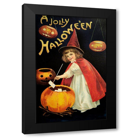 Little Red Halloween Witch.tif Black Modern Wood Framed Art Print with Double Matting by Vintage Apple Collection